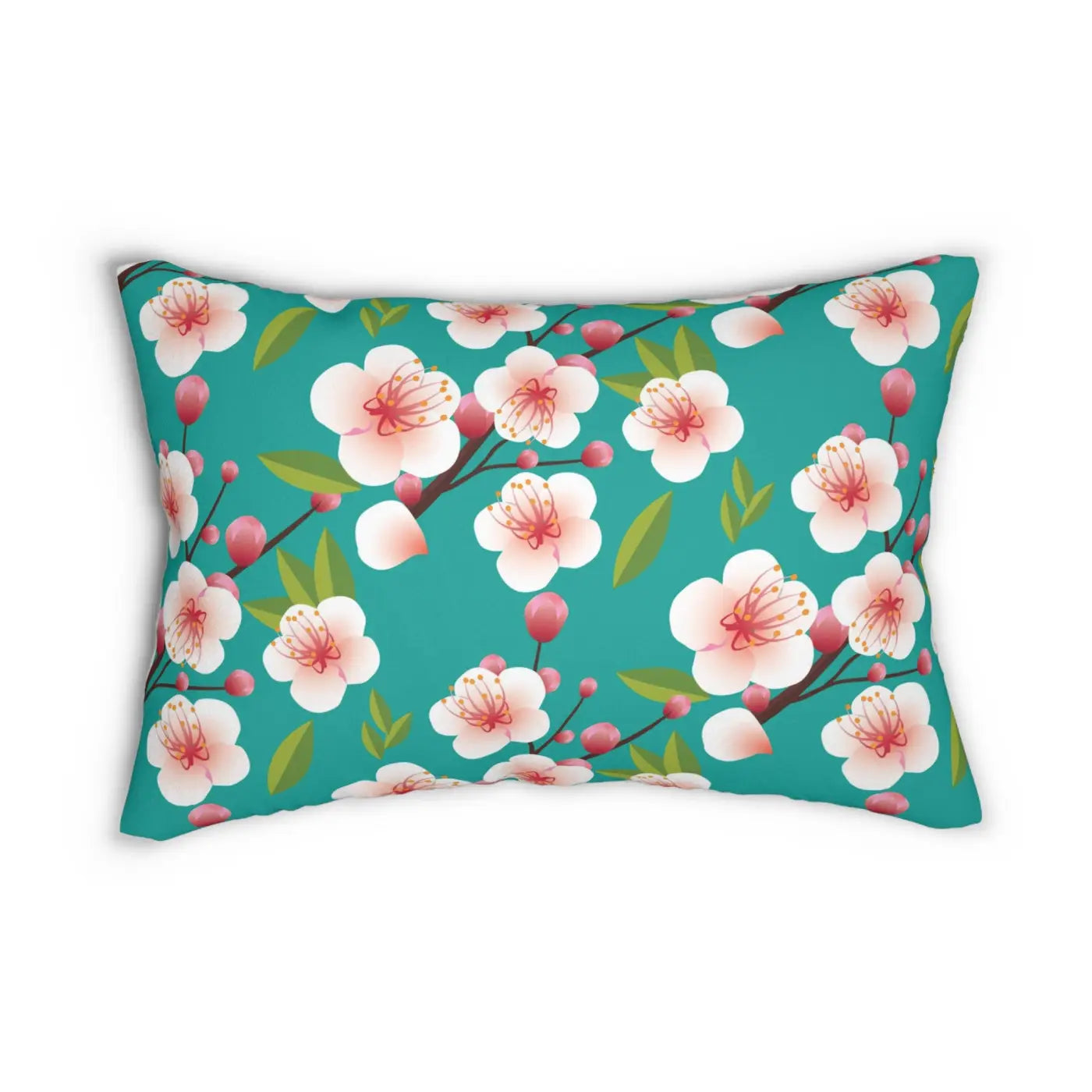 Cherry Blossom Spun Polyester Lumbar Pillow - Green Floral - DipaliZ