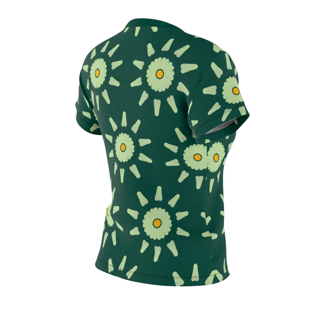 Green Floral Print Women's Tee - Cut and Sew Design - DipaliZ