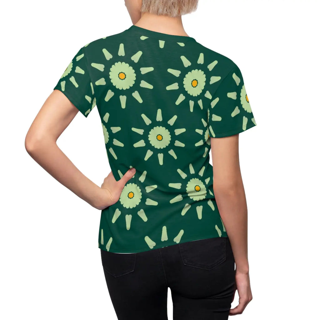 Green Floral Print Women's Tee - Cut and Sew Design - DipaliZ