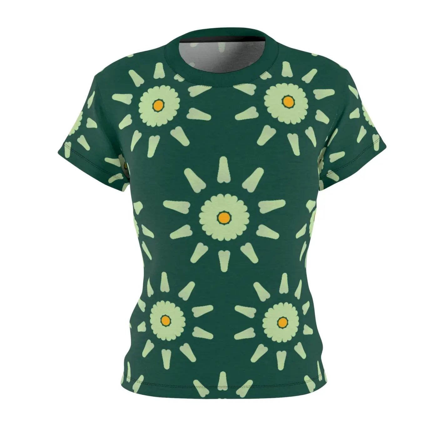 Green Floral Print Women's Tee - Cut and Sew Design - DipaliZ