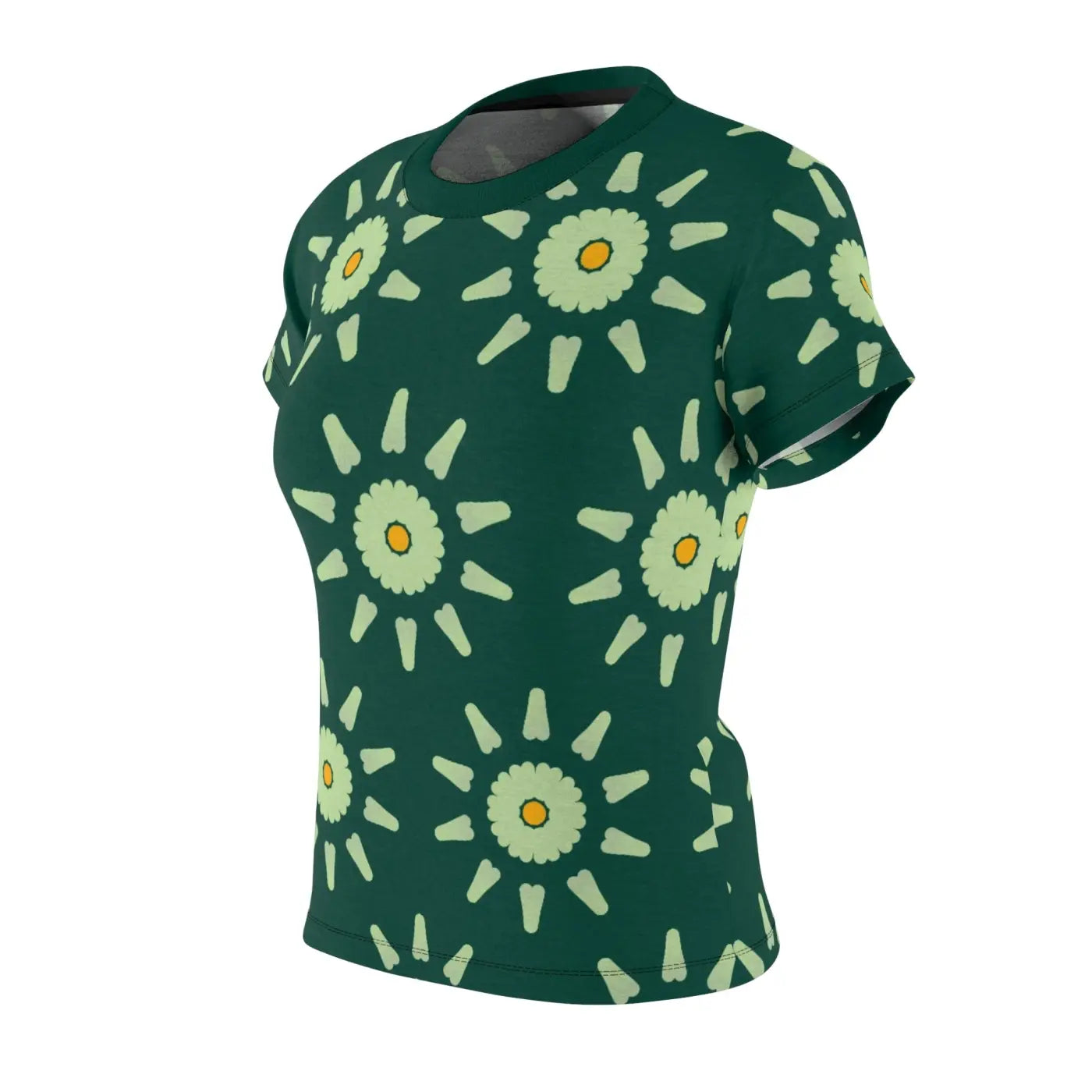 Green Floral Print Women's Tee - Cut and Sew Design - DipaliZ