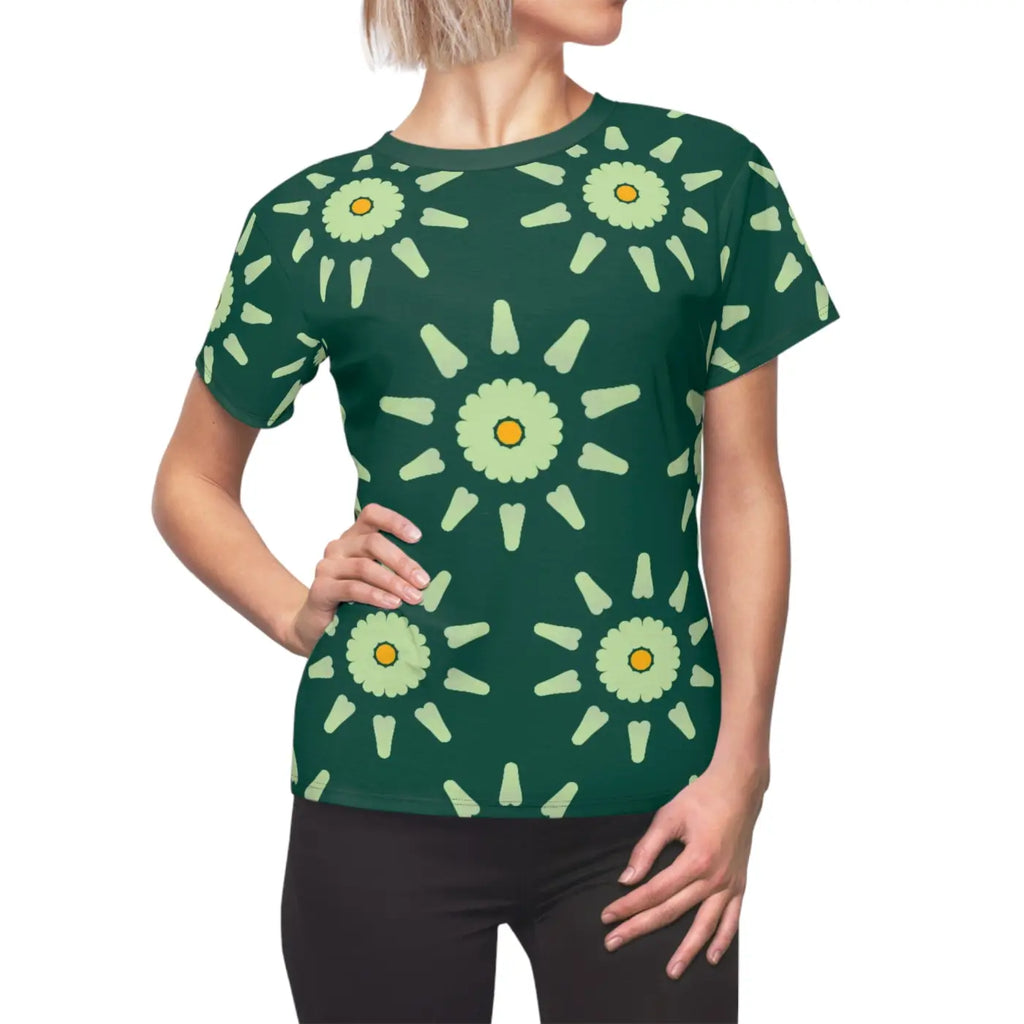 Green Floral Print Women's Tee - Cut and Sew Design - DipaliZ