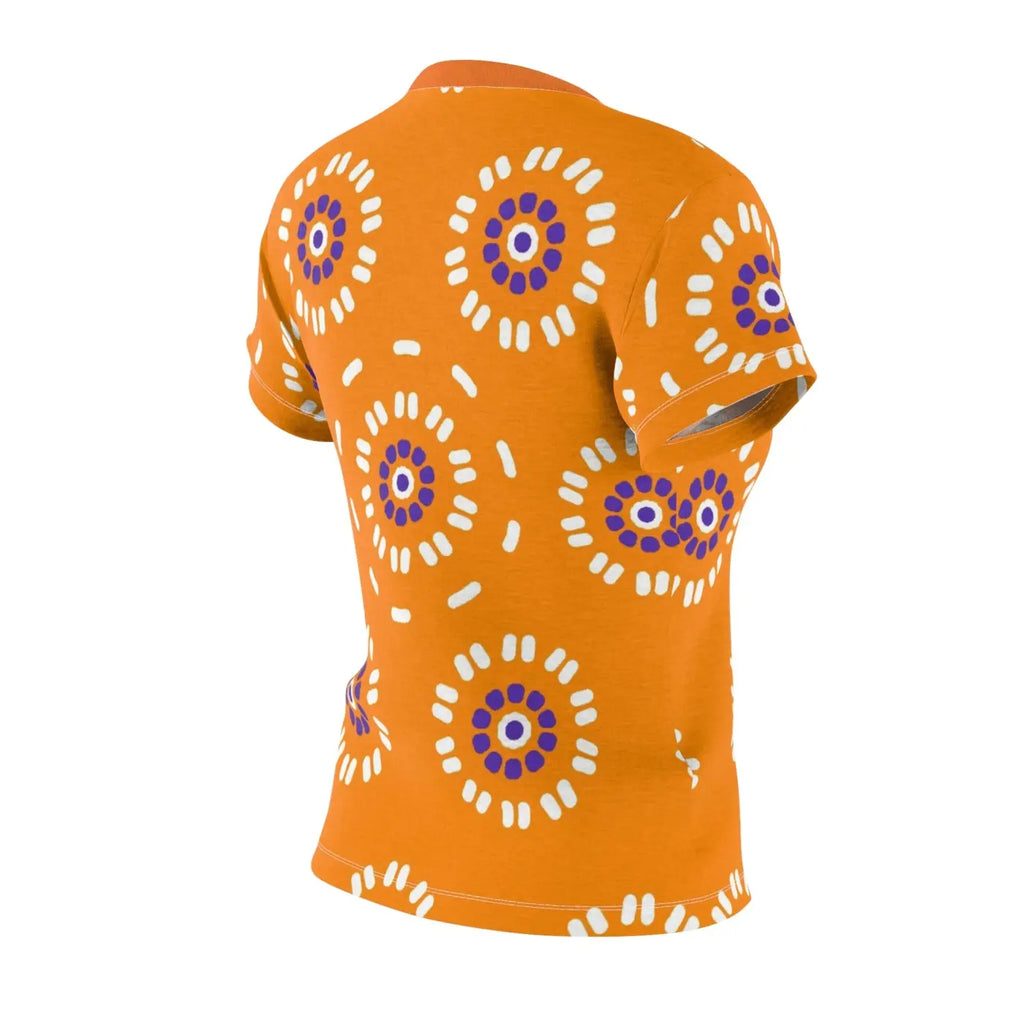 Floral Print Polyester T-Shirt - Flowers on Orange - DipaliZ
