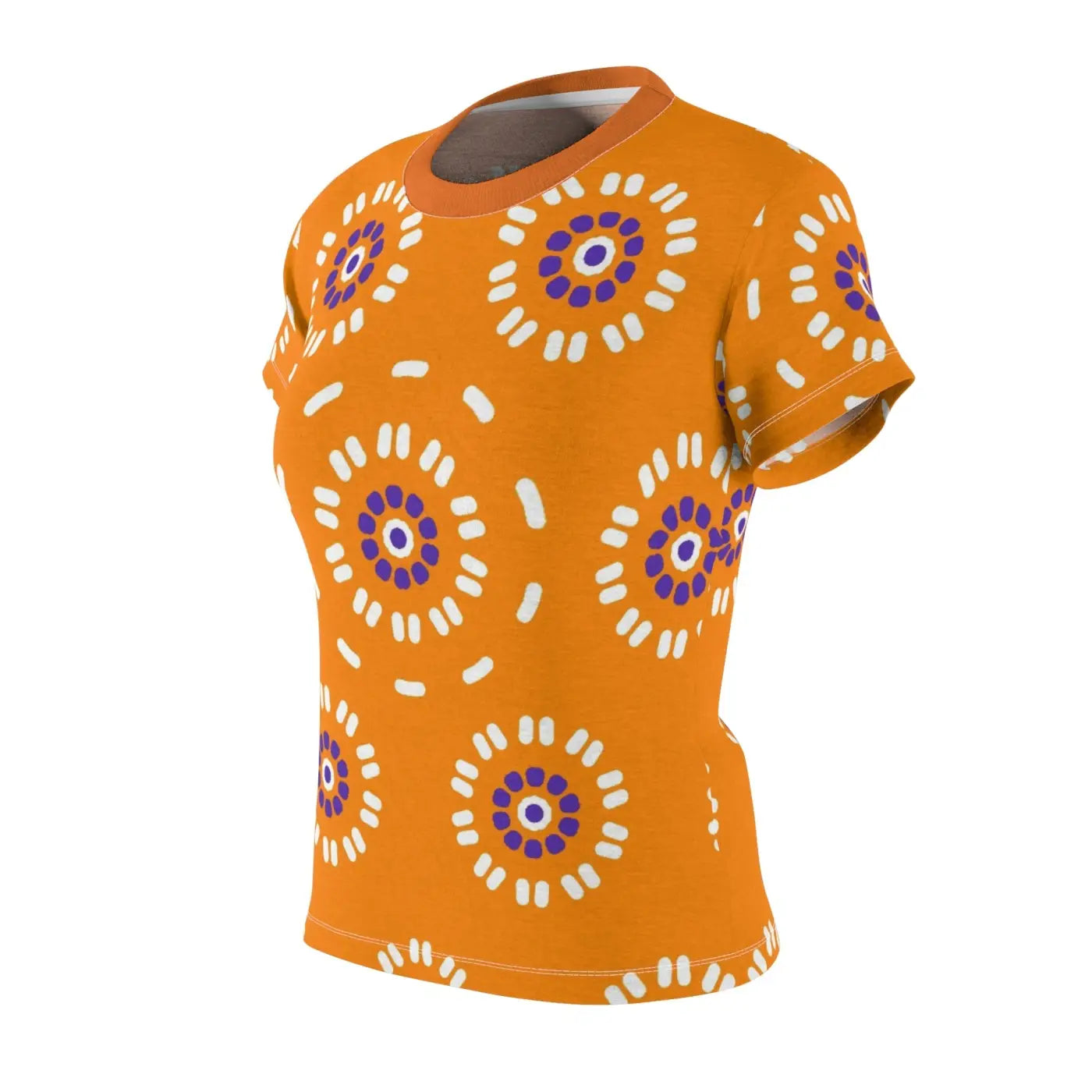 Floral Print Polyester T-Shirt - Flowers on Orange - DipaliZ