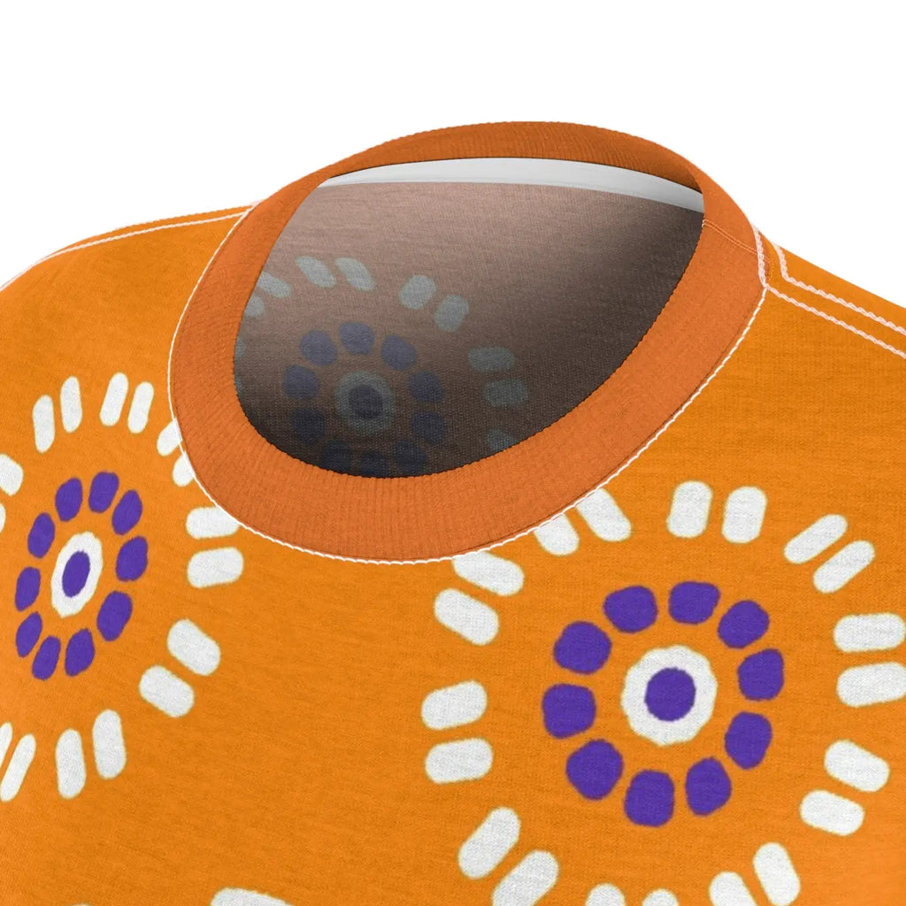 Floral Print Polyester T-Shirt - Flowers on Orange - DipaliZ