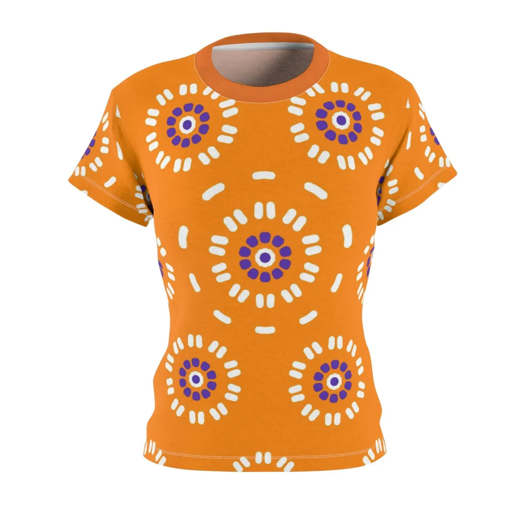 Floral Print Polyester T-Shirt - Flowers on Orange - DipaliZ