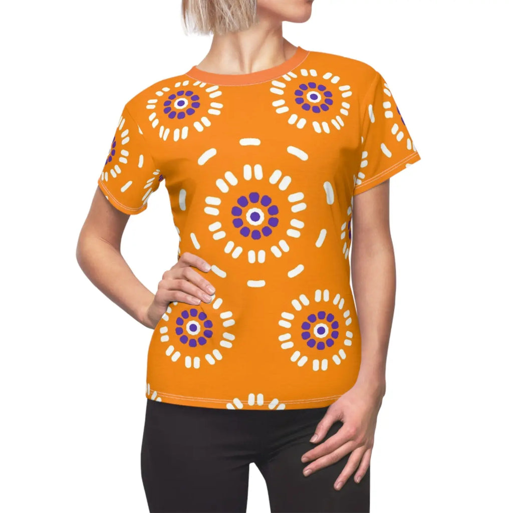 Floral Print Polyester T-Shirt - Flowers on Orange - DipaliZ