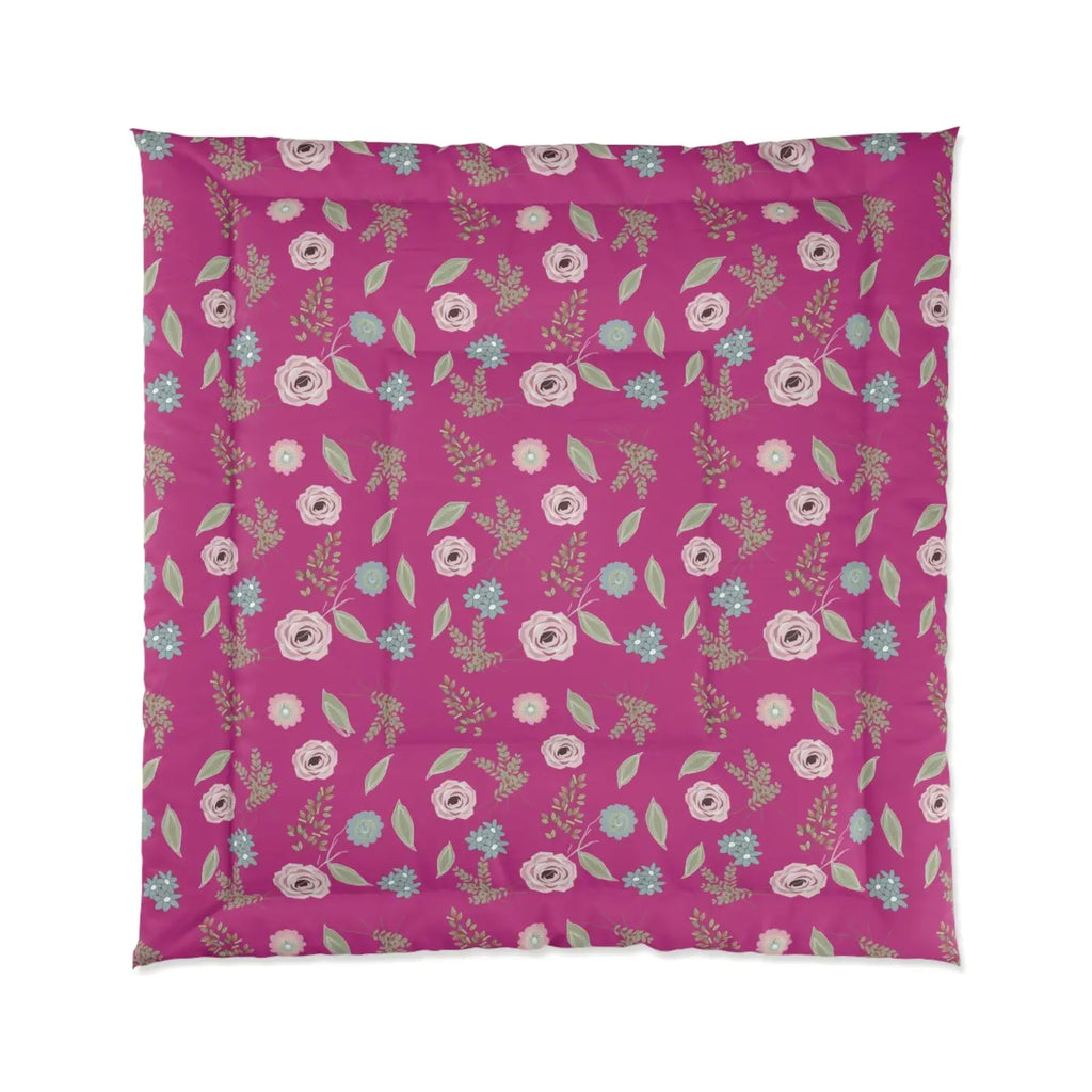 Pink Comforter - Floral Print Bedding Design - DipaliZ