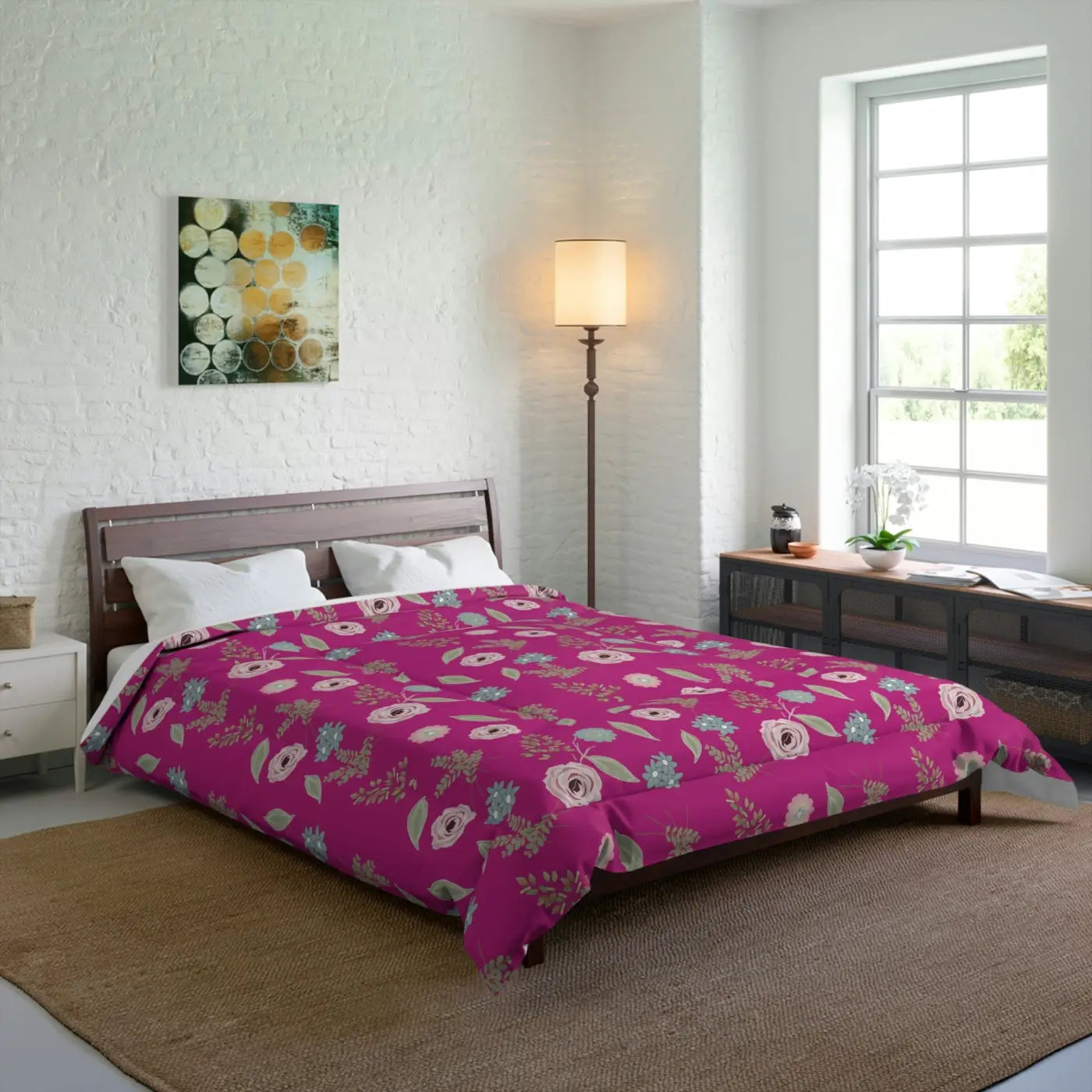 Pink Comforter - Floral Print Bedding Design - DipaliZ