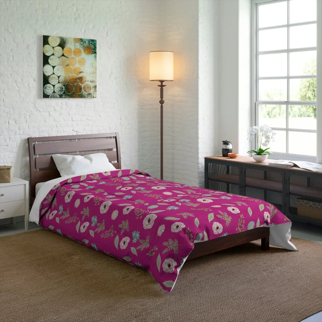 Pink Comforter - Floral Print Bedding Design - DipaliZ