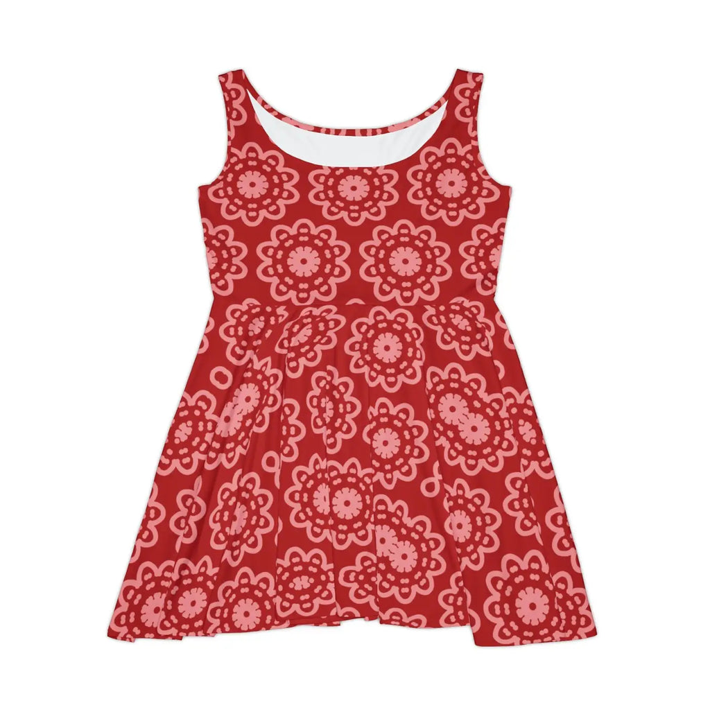 Red Floral Women's Skater Dress - Comfortable Fit - DipaliZ