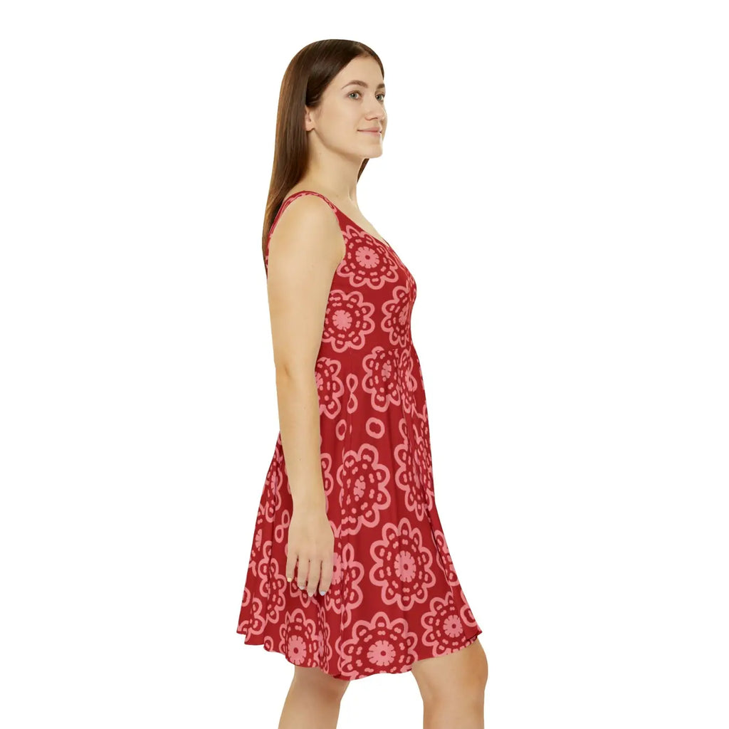 Red Floral Women's Skater Dress - Comfortable Fit - DipaliZ