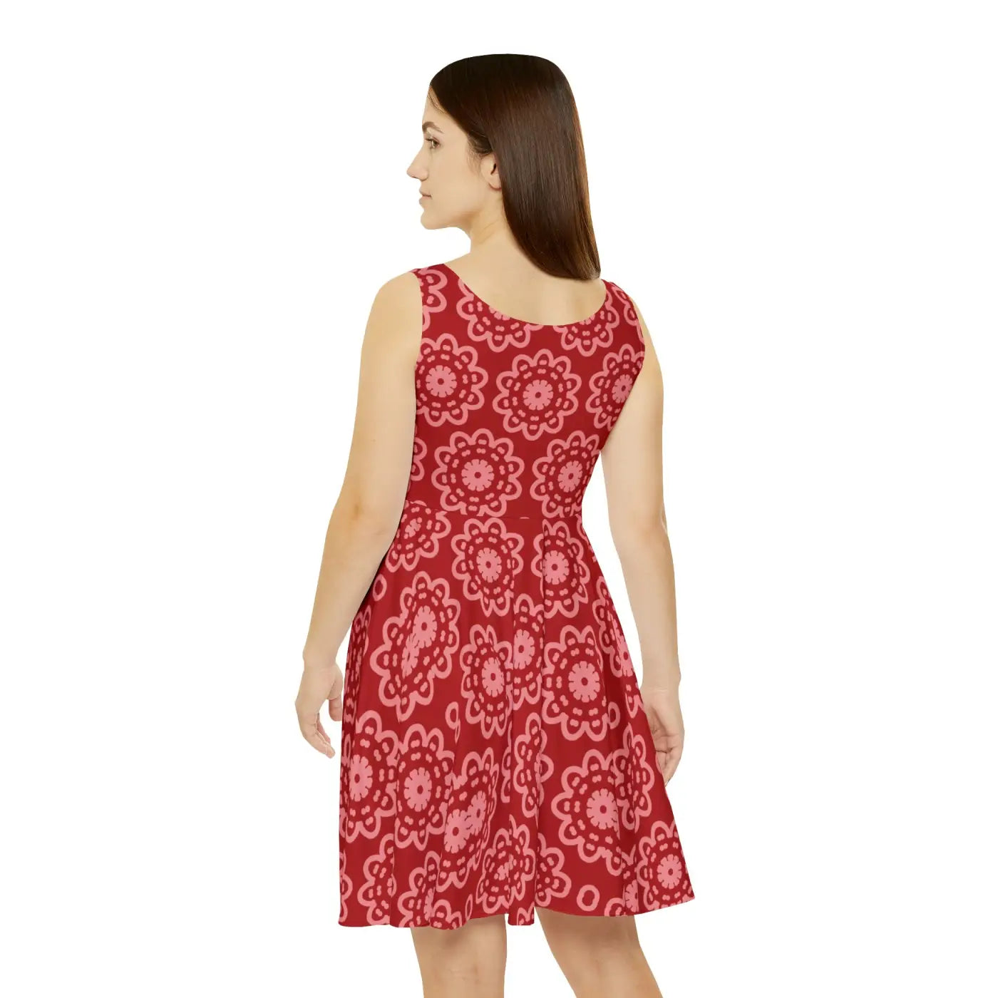 Red Floral Women's Skater Dress - Comfortable Fit - DipaliZ