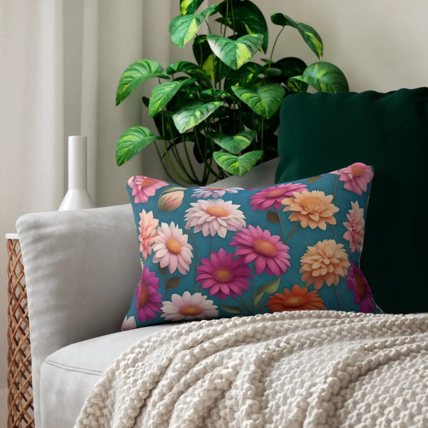 Floral Spun Polyester Lumbar Pillow - Stuffing Included - DipaliZ