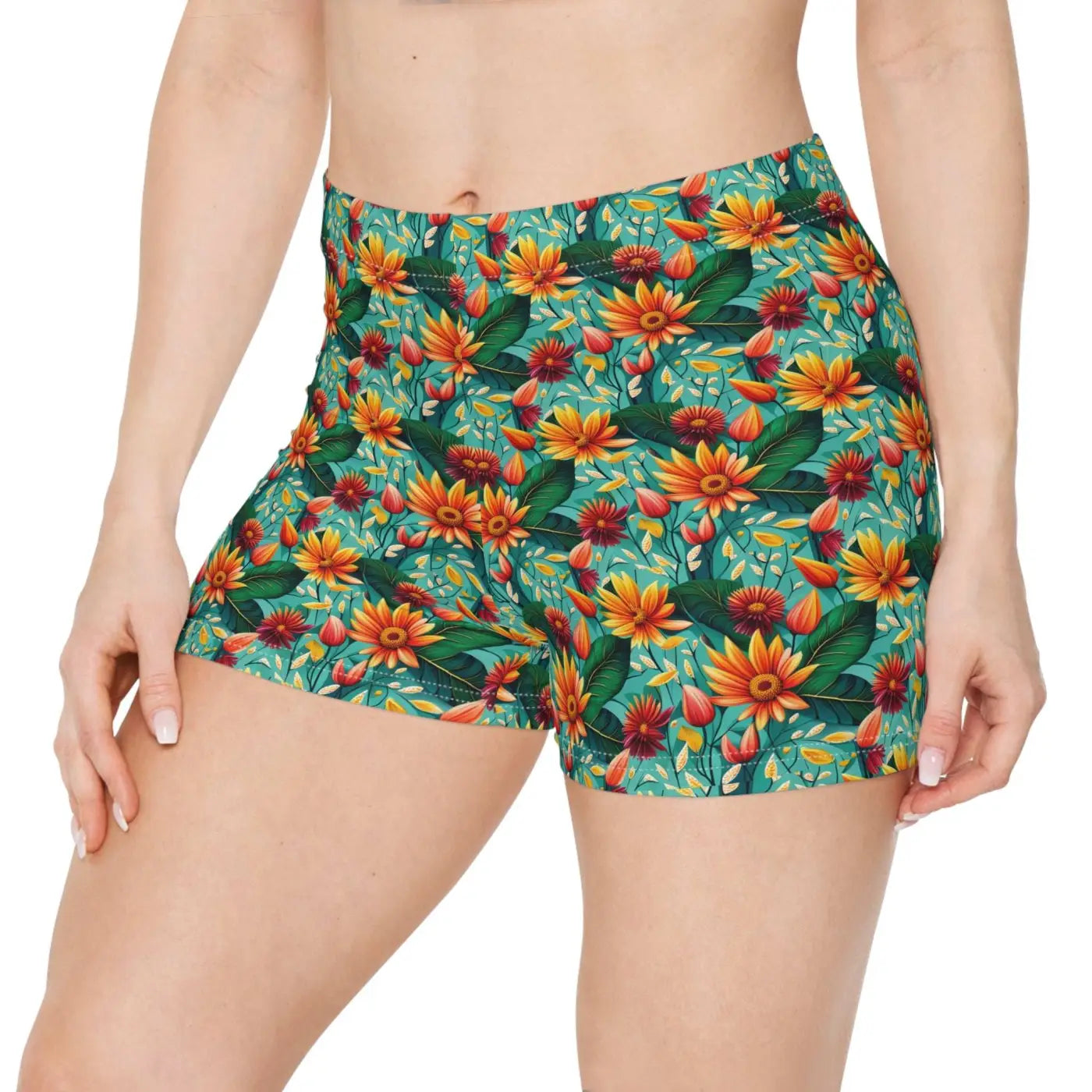 Floral Moisture Wicking Women's Shorts - Active Wear - DipaliZ