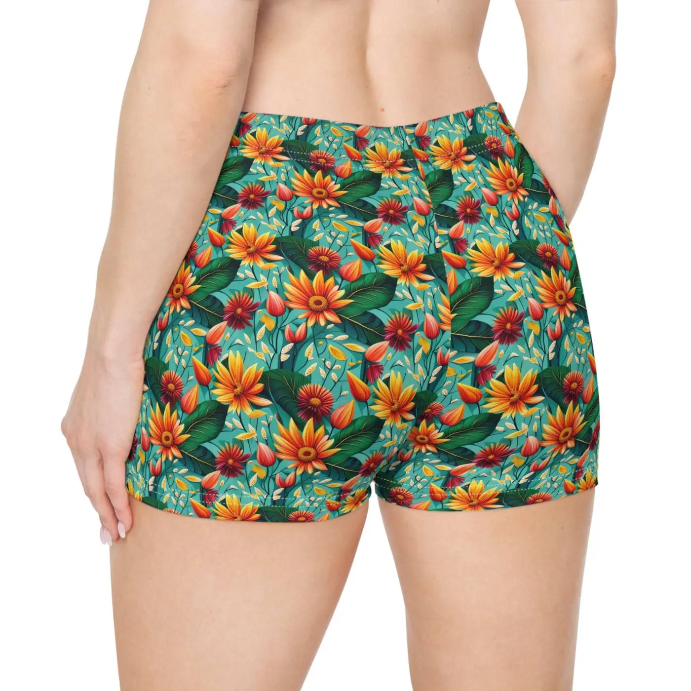Floral Moisture Wicking Women's Shorts - Active Wear - DipaliZ