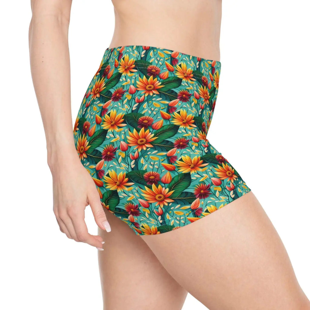 Floral Moisture Wicking Women's Shorts - Active Wear - DipaliZ