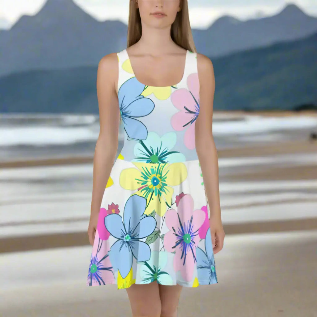Floral Skater Dress - Flared Skirt Design - DipaliZ