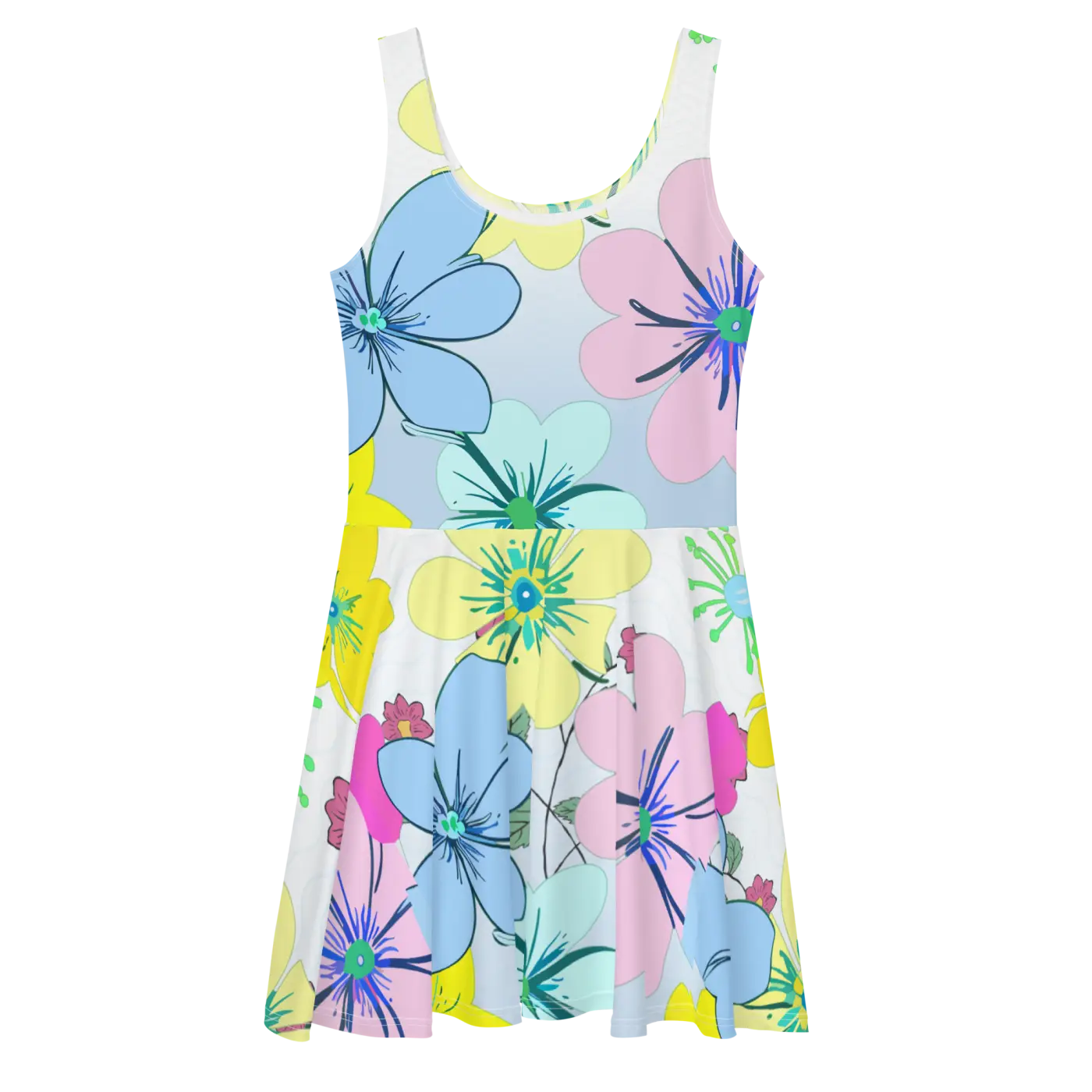 Floral Skater Dress - Flared Skirt Design - DipaliZ