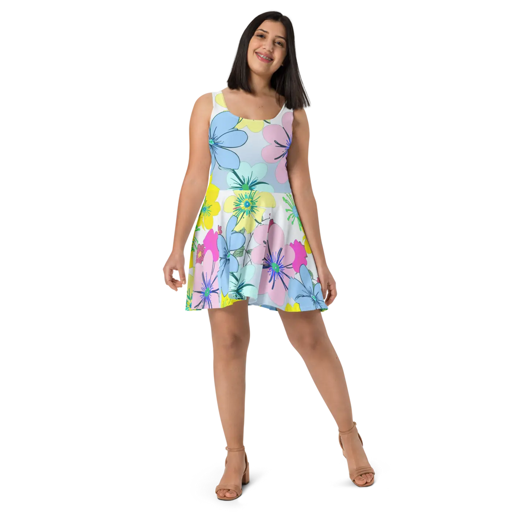 Floral Skater Dress - Flared Skirt Design - DipaliZ