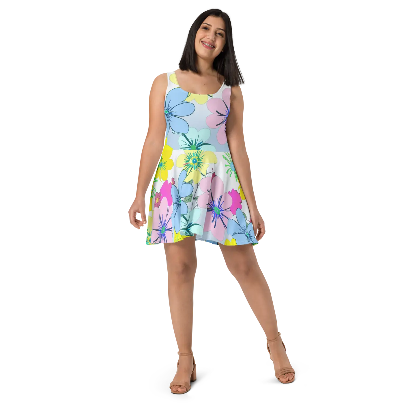 Floral Skater Dress - Flared Skirt Design - DipaliZ