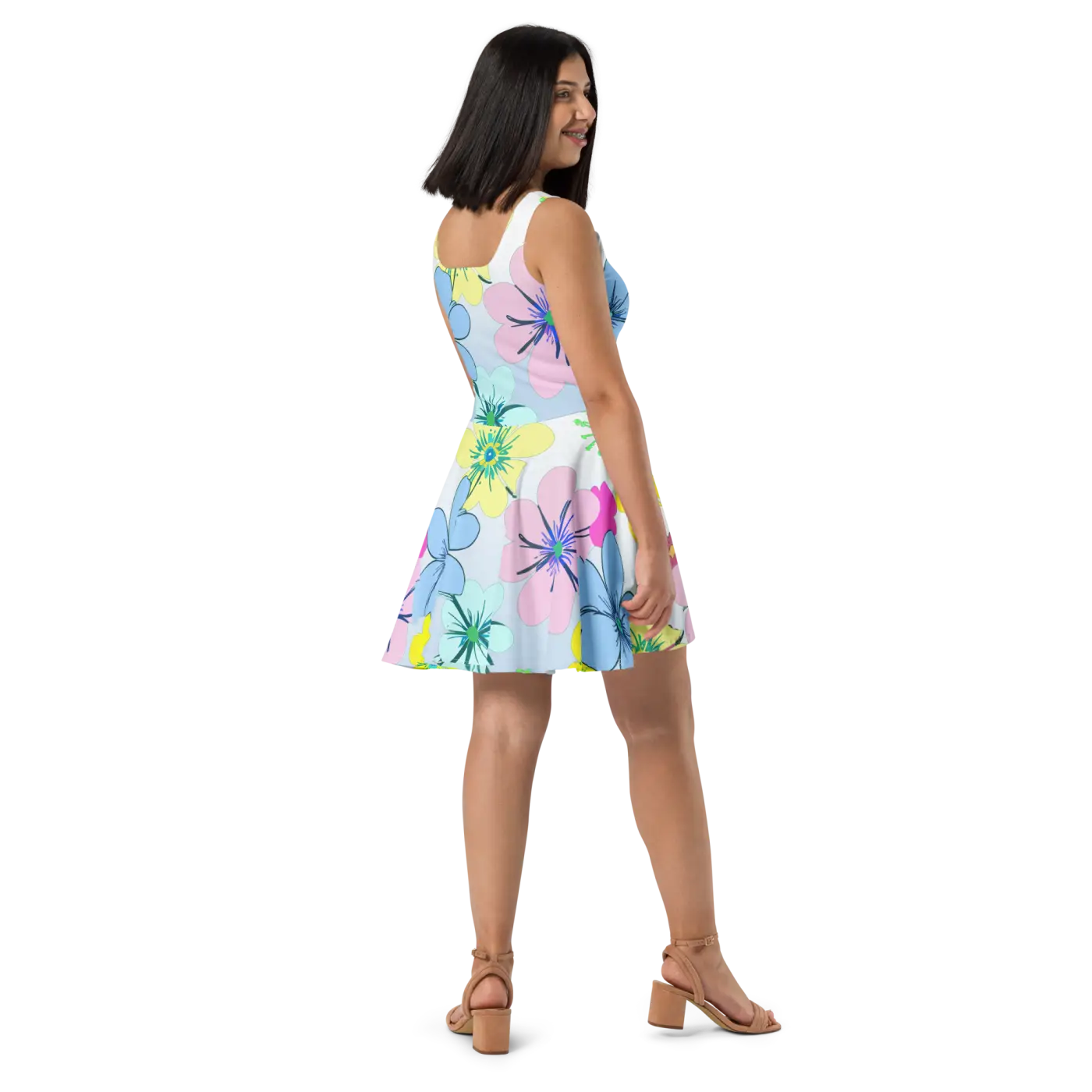Floral Skater Dress - Flared Skirt Design - DipaliZ