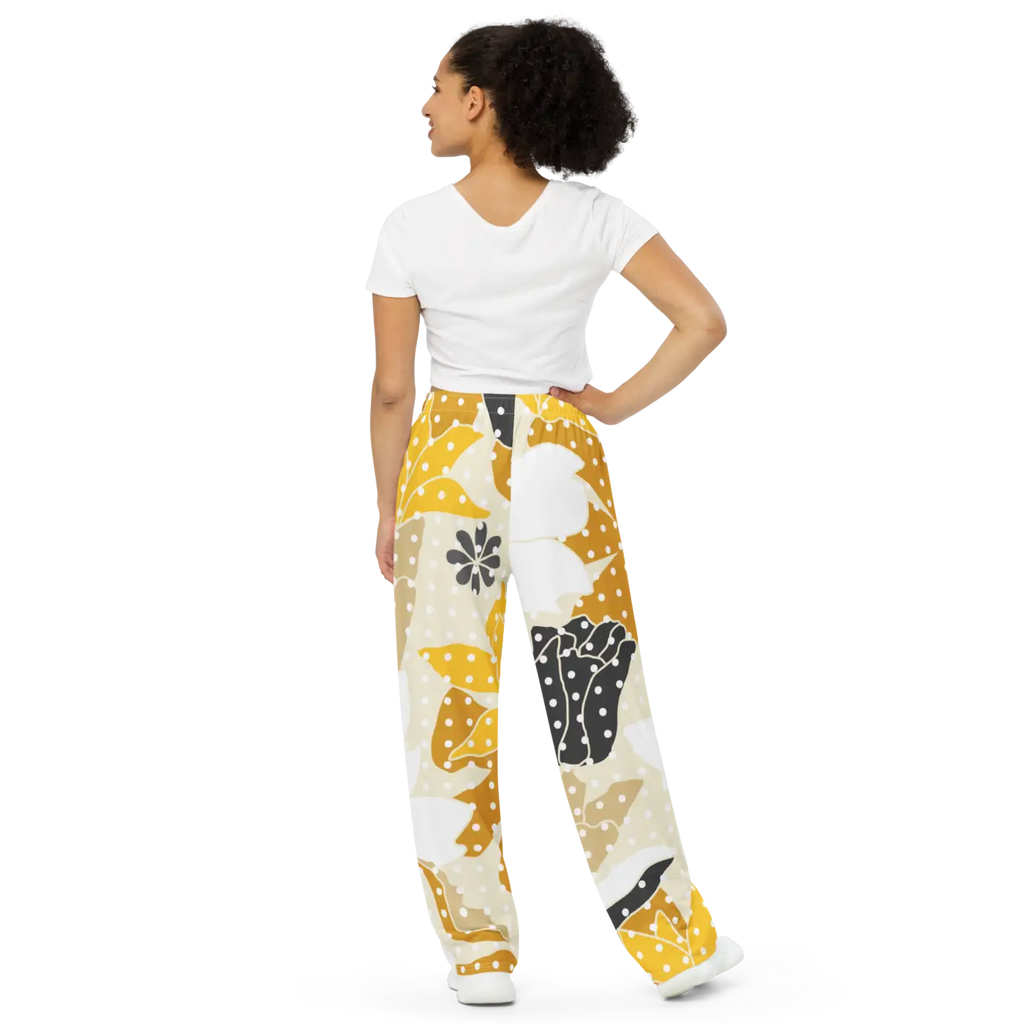 Floral Wide Leg Pants - Yellow Flowers Print - DipaliZ