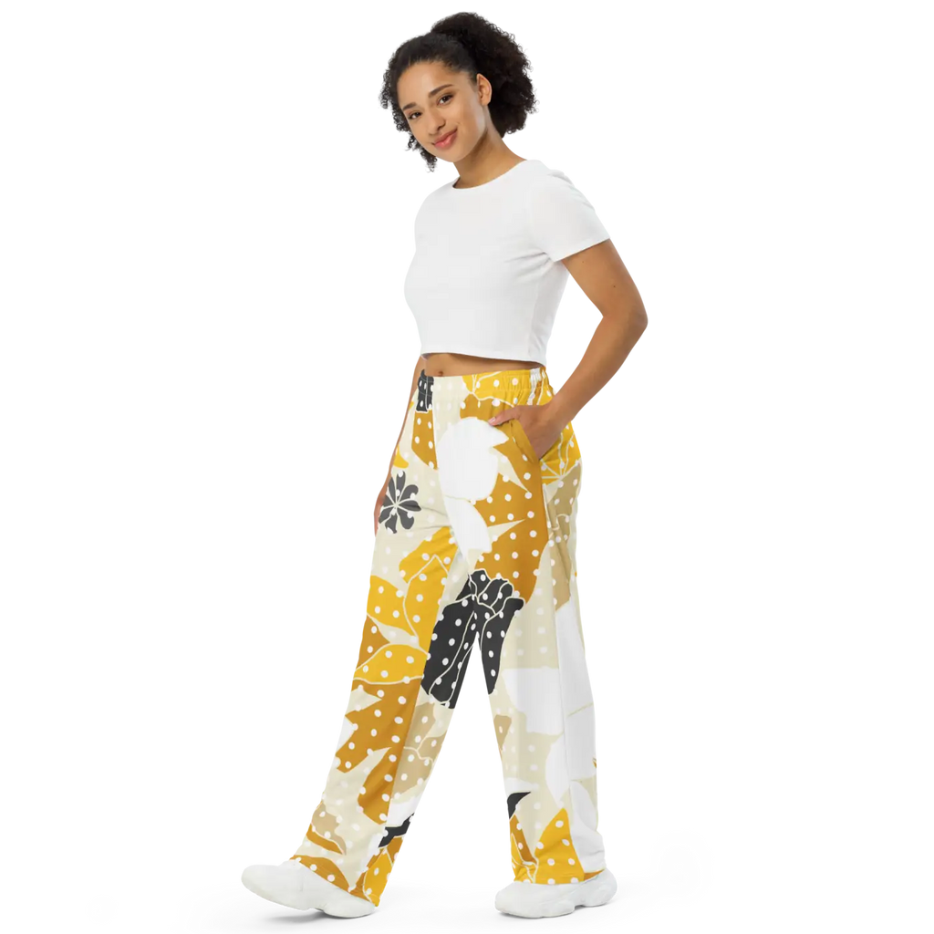 Floral Wide Leg Pants - Yellow Flowers Print - DipaliZ