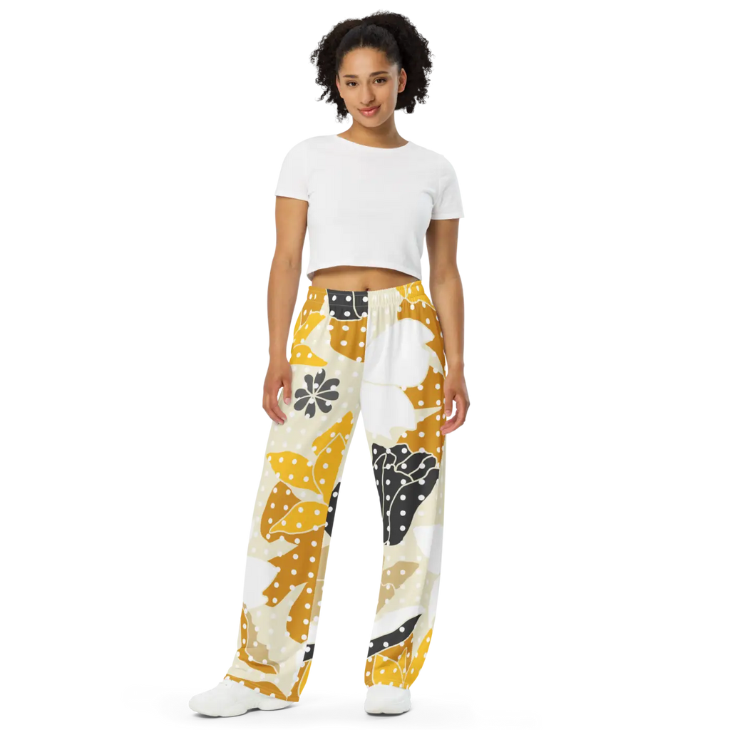 Floral Wide Leg Pants - Yellow Flowers Print - DipaliZ