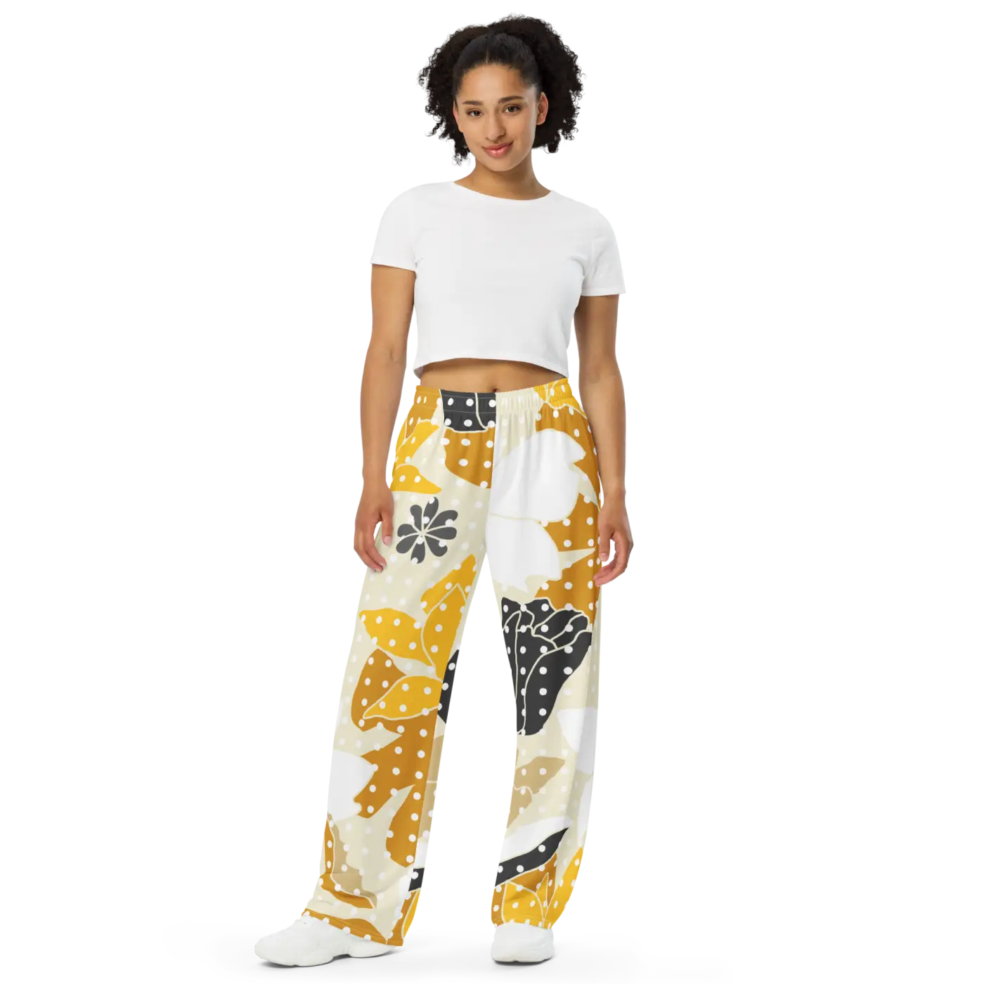 Floral Wide Leg Pants - Yellow Flowers Print - DipaliZ