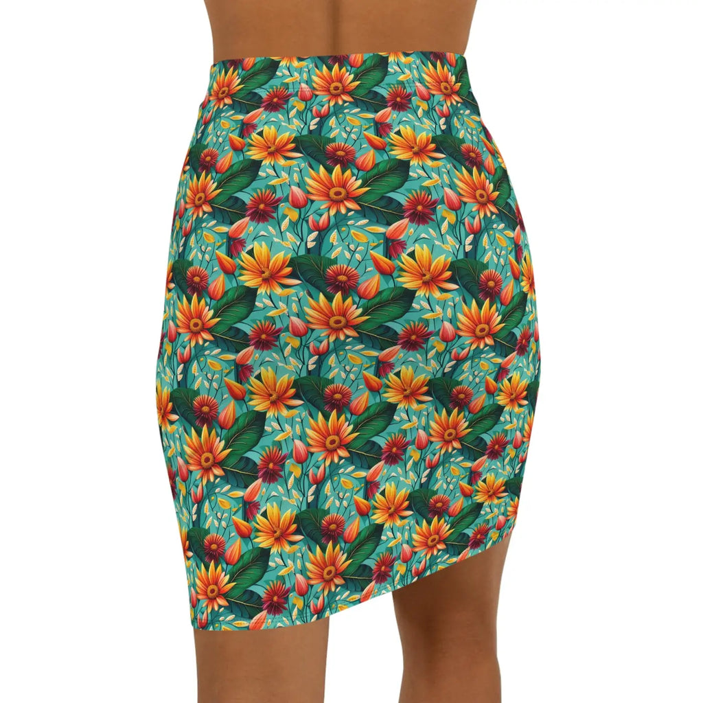 Floral Mini Skirt - Stretchy Comfort Flower Pattern - DipaliZ