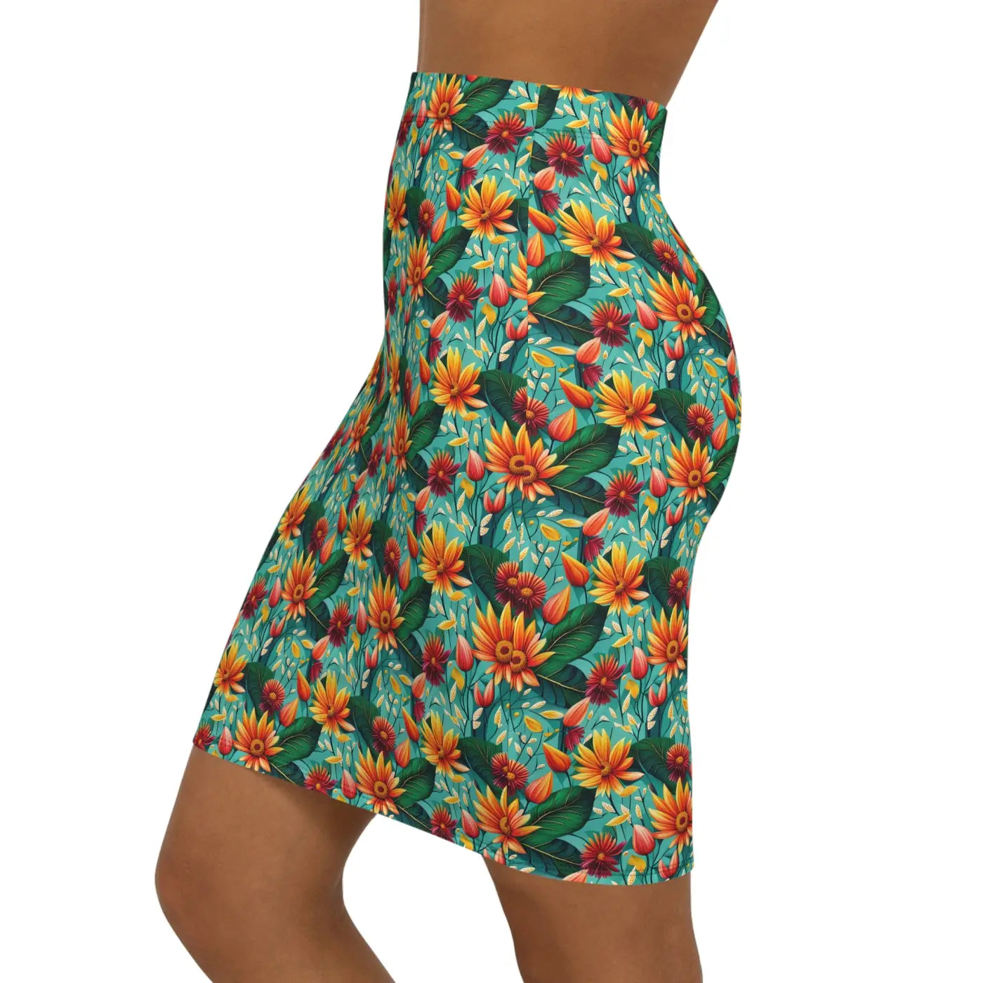 Floral Mini Skirt - Stretchy Comfort Flower Pattern - DipaliZ