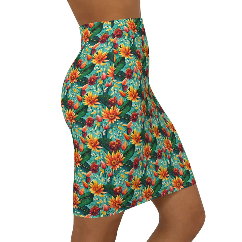 Floral Mini Skirt - Stretchy Comfort Flower Pattern - DipaliZ