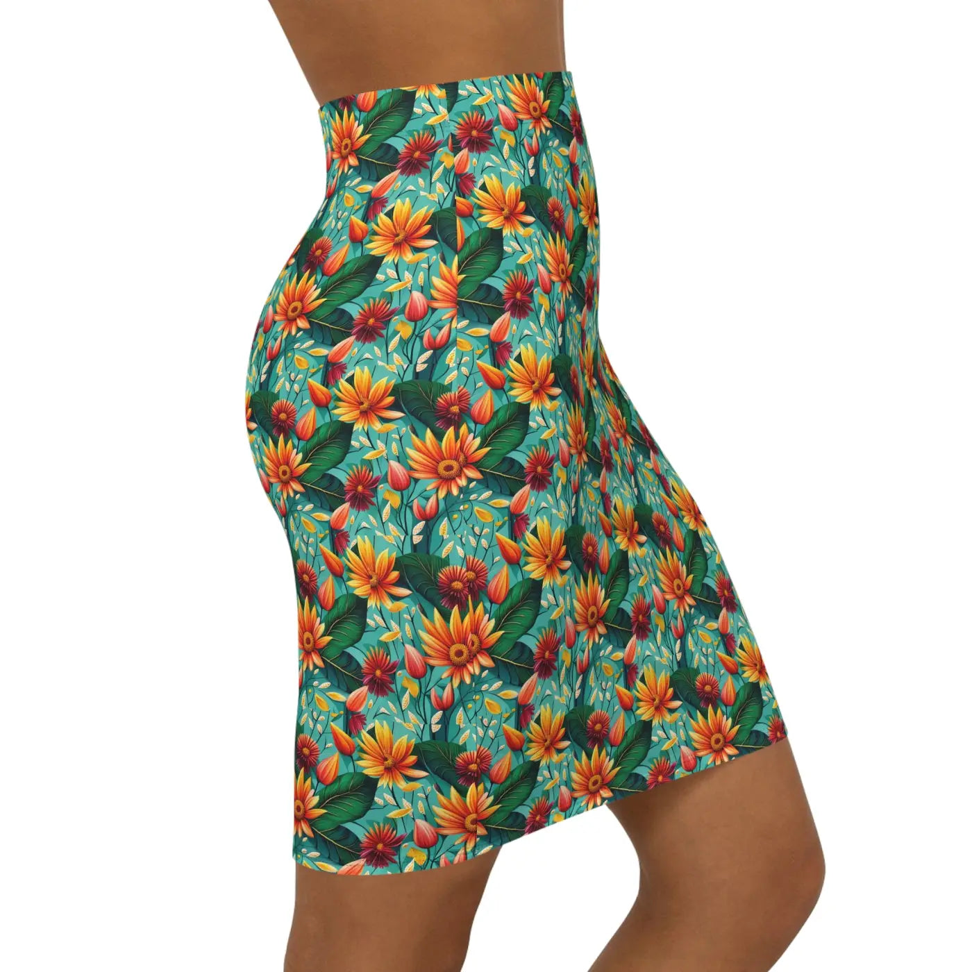 Floral Mini Skirt - Stretchy Comfort Flower Pattern - DipaliZ