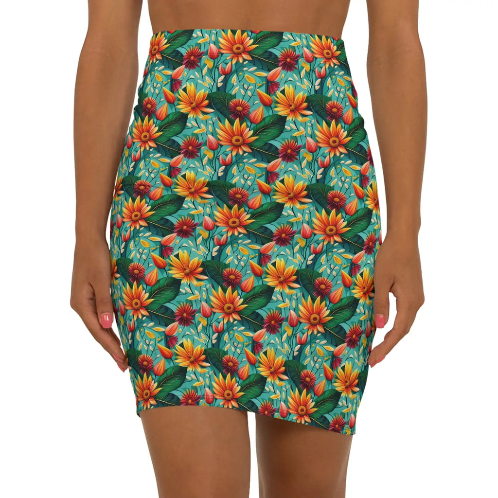 Floral Mini Skirt - Stretchy Comfort Flower Pattern - DipaliZ