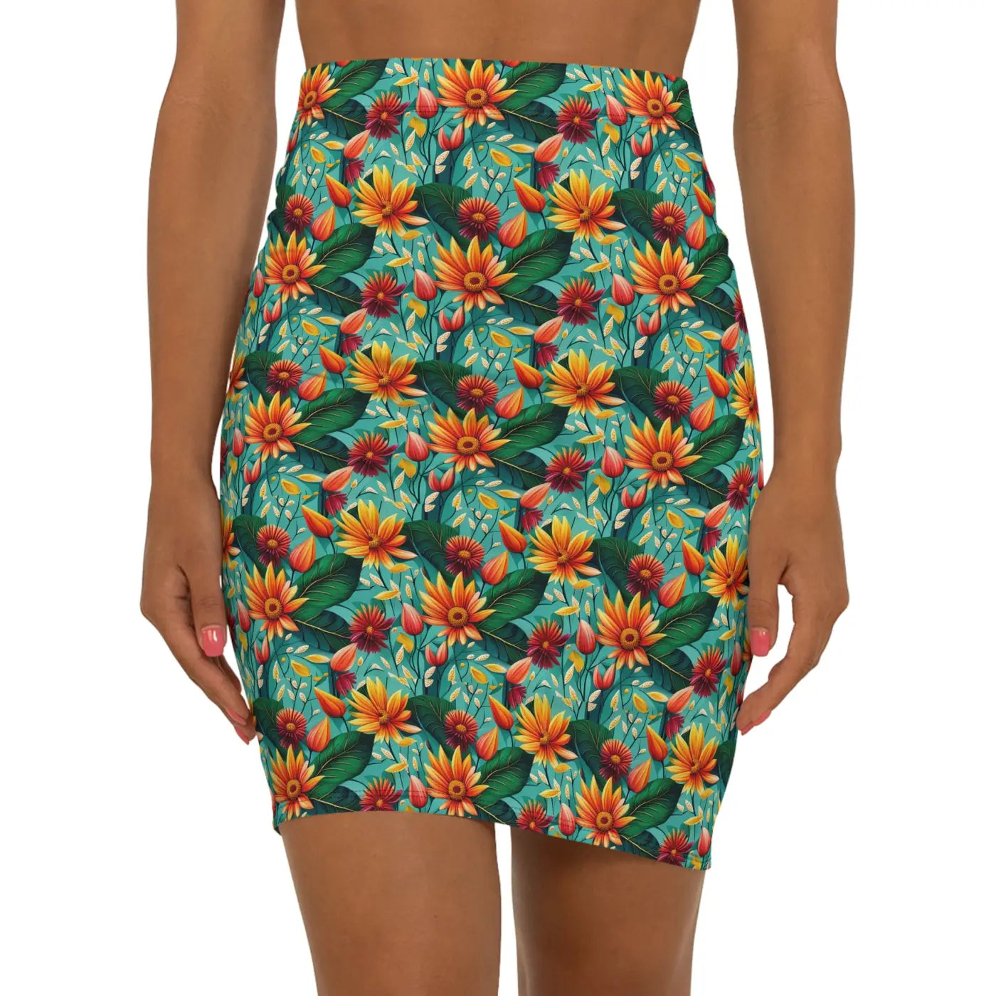 Floral Mini Skirt - Stretchy Comfort Flower Pattern - DipaliZ