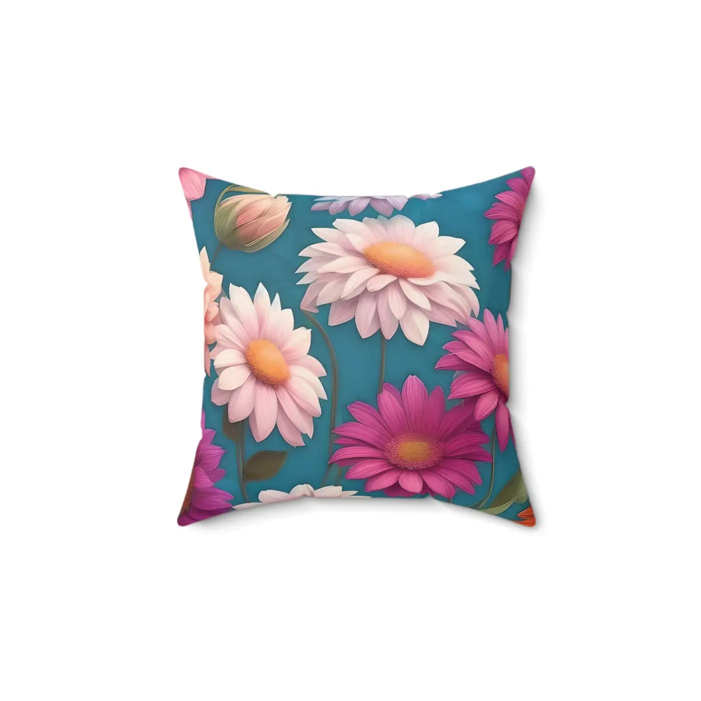 Polyester Square Pillow - Blue Floral Elegance - DipaliZ
