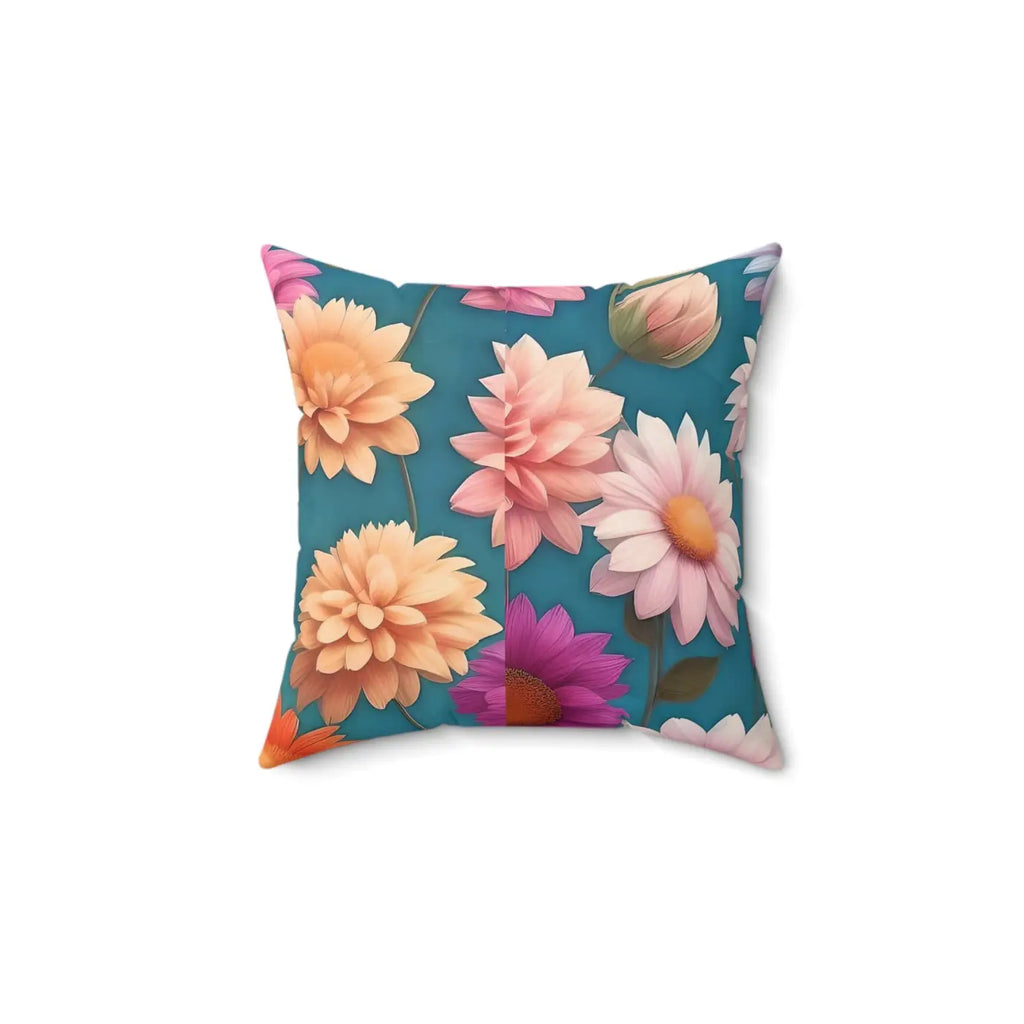 Polyester Square Pillow - Blue Floral Elegance - DipaliZ
