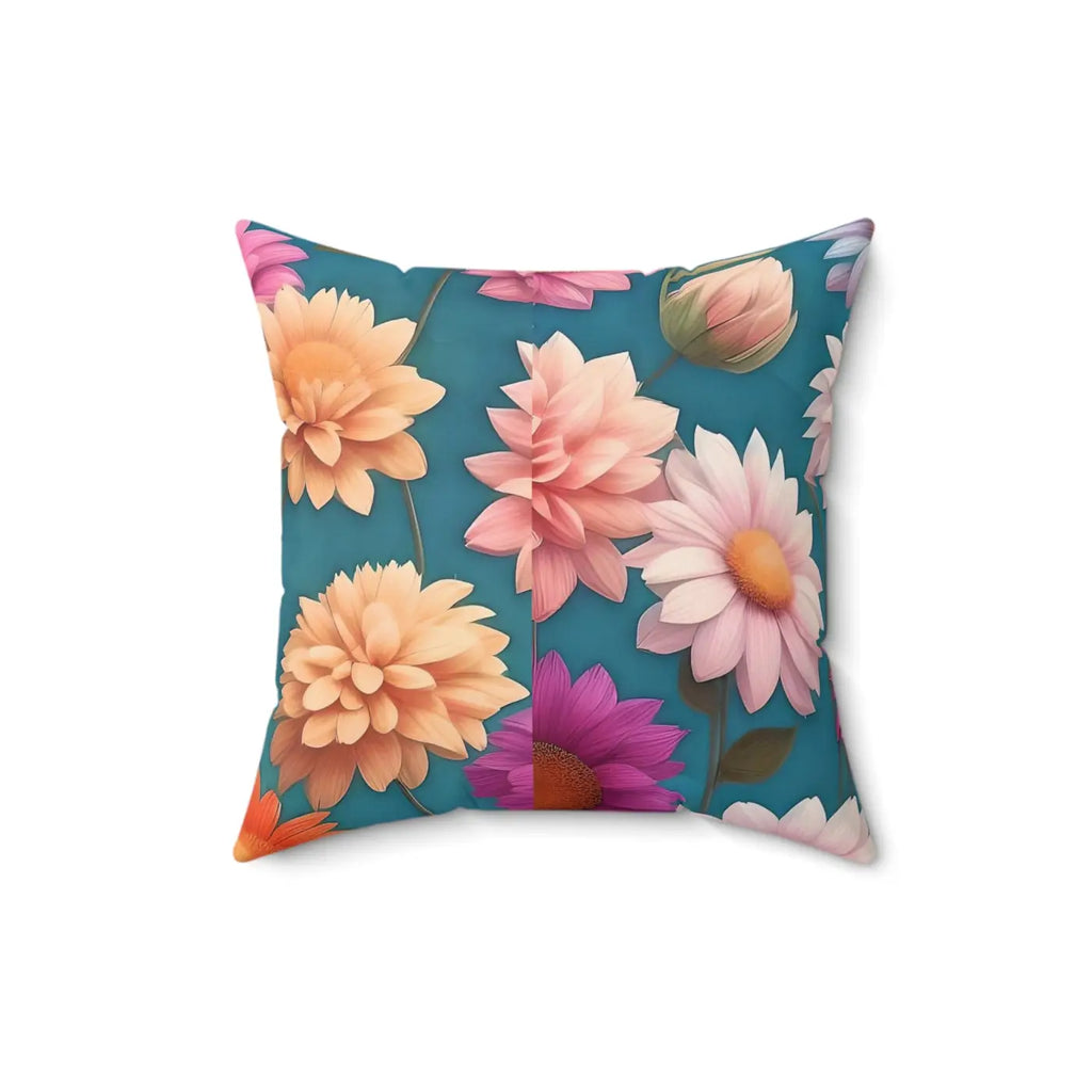 Polyester Square Pillow - Blue Floral Elegance - DipaliZ