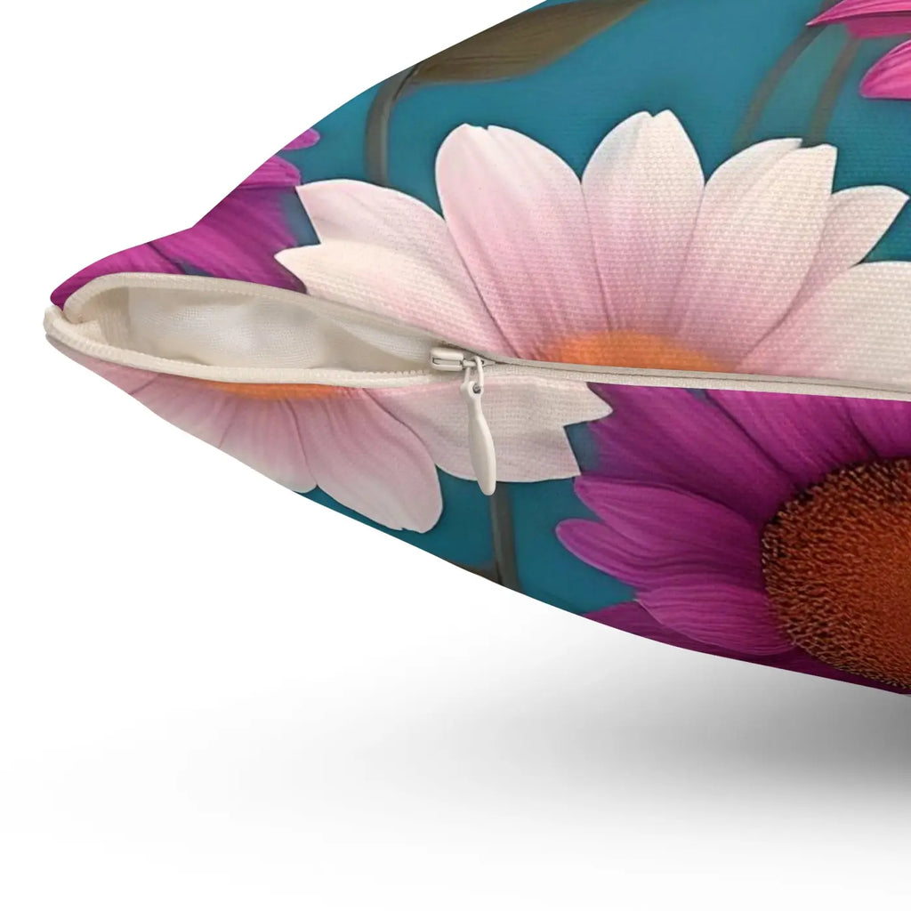 Polyester Square Pillow - Blue Floral Elegance - DipaliZ