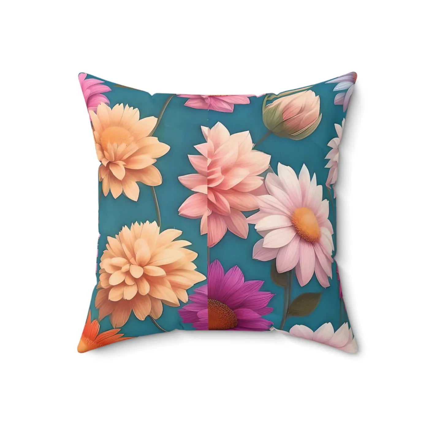 Polyester Square Pillow - Blue Floral Elegance - DipaliZ