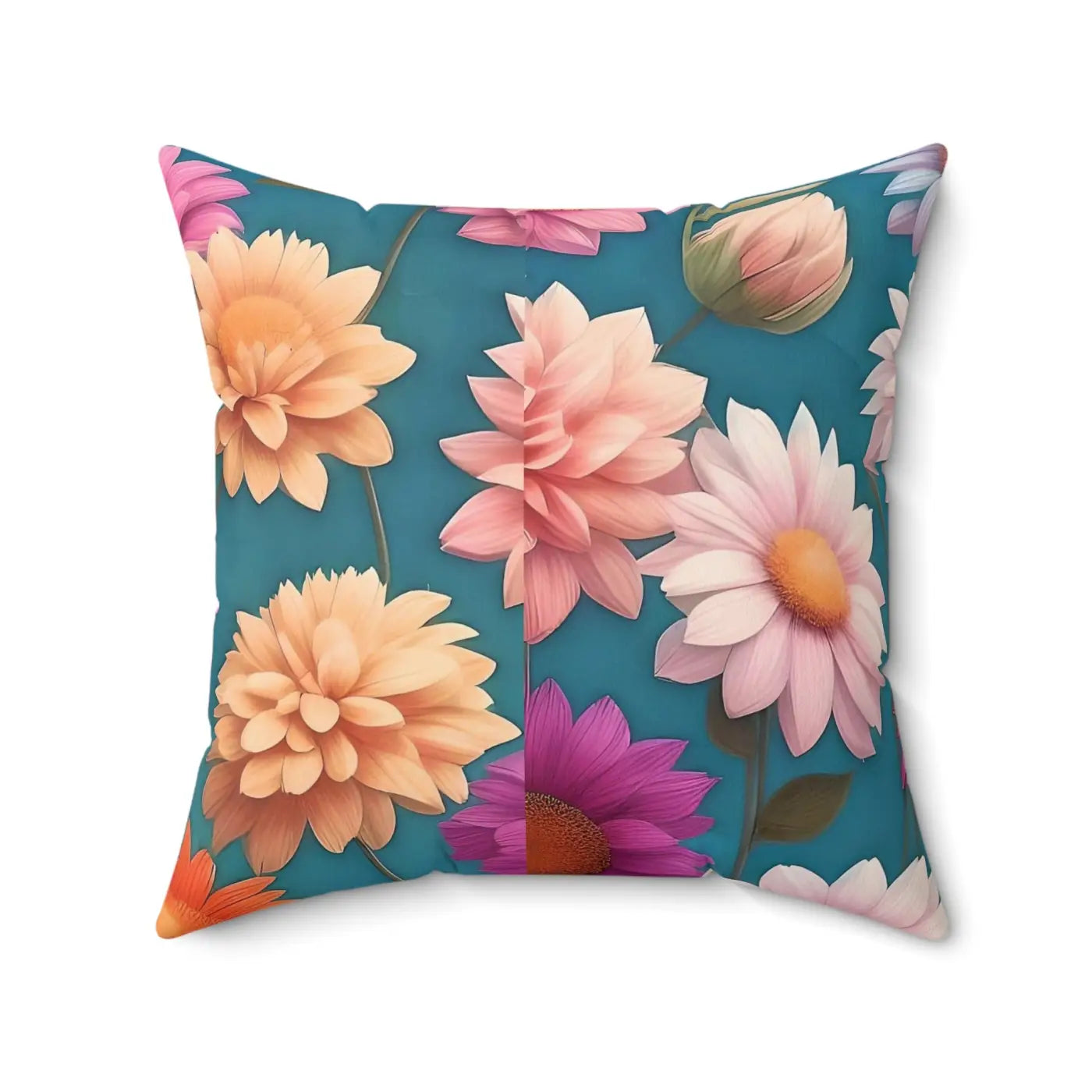 Polyester Square Pillow - Blue Floral Elegance - DipaliZ