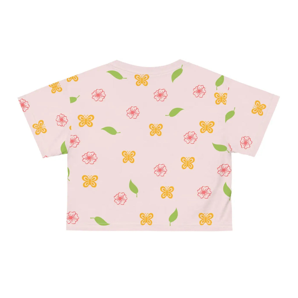Pink Crop Tee - Flowers and Butterflies Print - DipaliZ