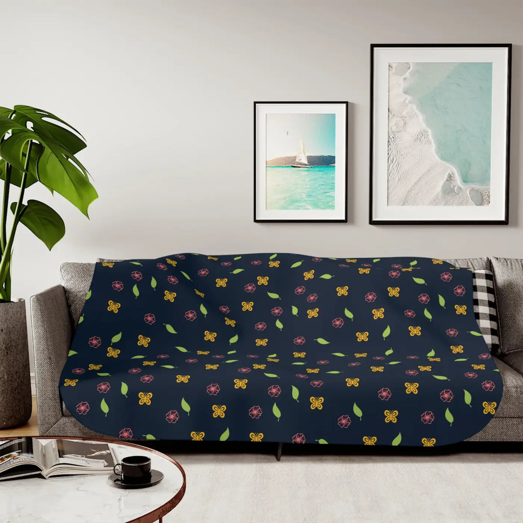 Sherpa Blanket - Floral Butterflies Nature Design - DipaliZ
