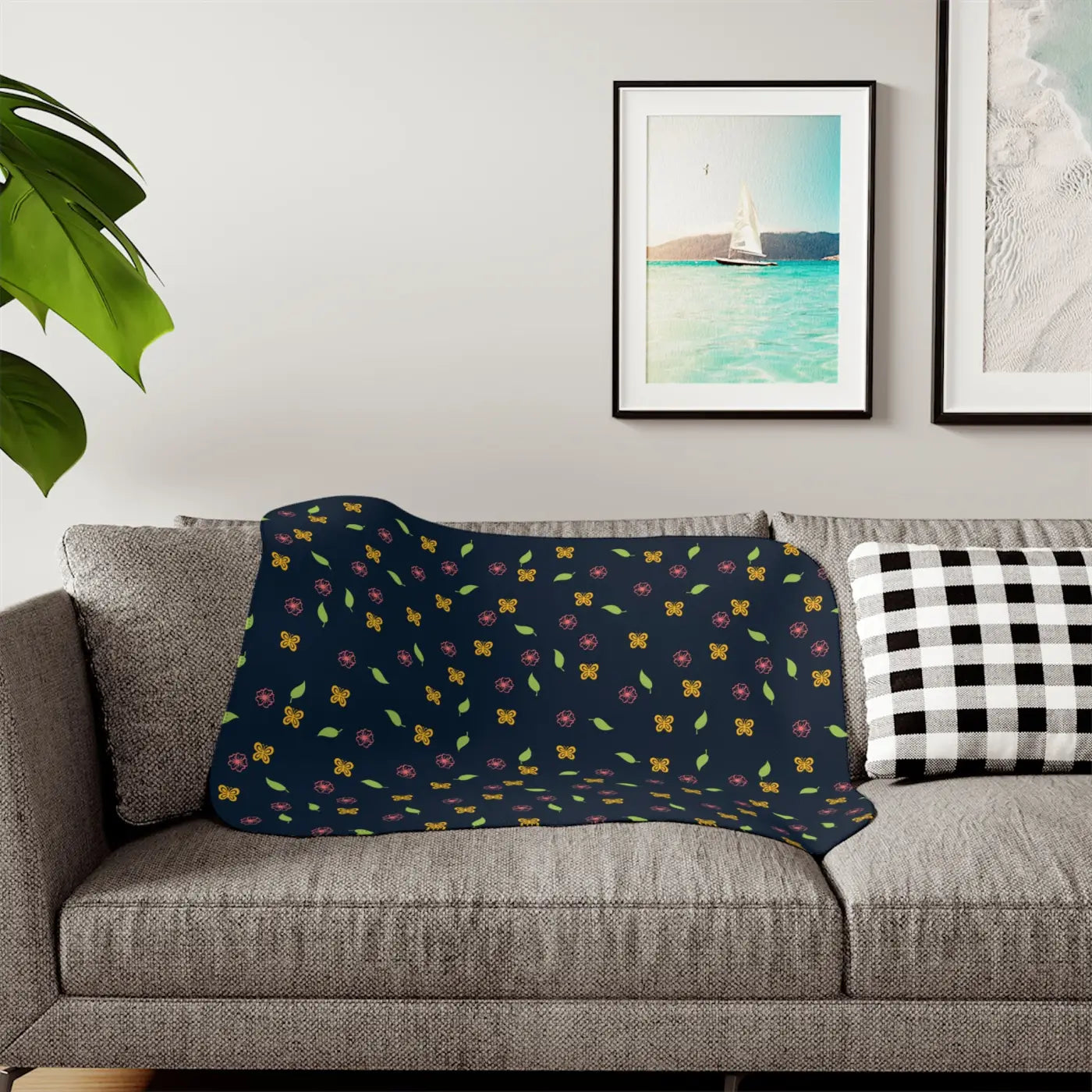 Sherpa Blanket - Floral Butterflies Nature Design - DipaliZ