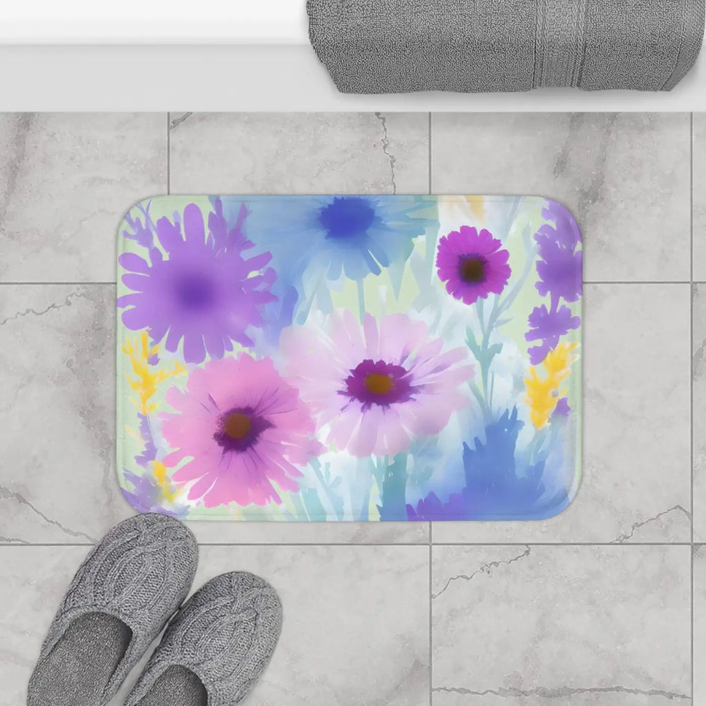 Bath Mat with Pastel Flowers - Eco-Friendly Gift - DipaliZ