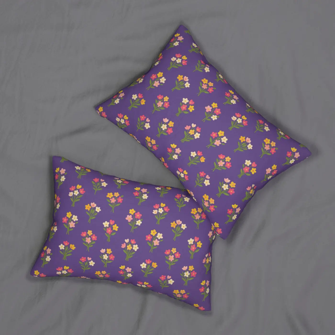 Lumbar Pillow - Purple Floral Spun Polyester - DipaliZ