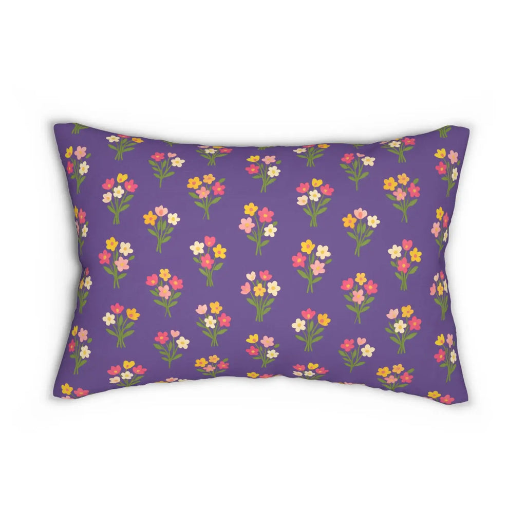 Lumbar Pillow - Purple Floral Spun Polyester - DipaliZ