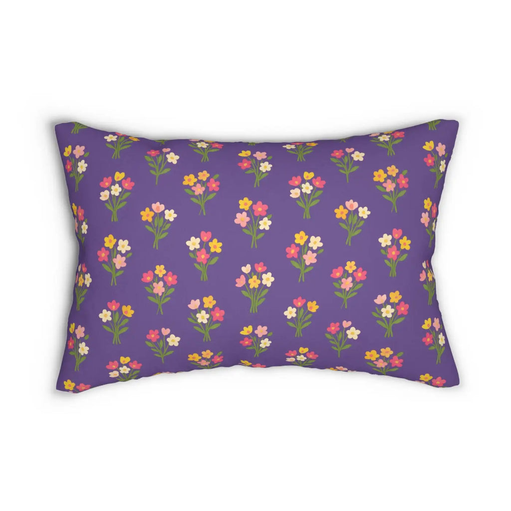 Lumbar Pillow - Purple Floral Spun Polyester - DipaliZ