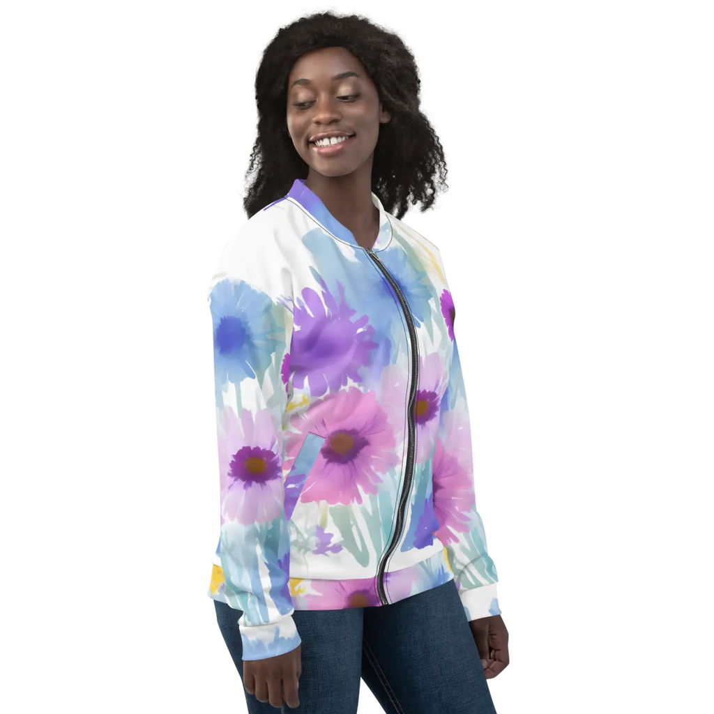 Unisex Bomber Jacket - Flowers in Watercolor Print - DipaliZ